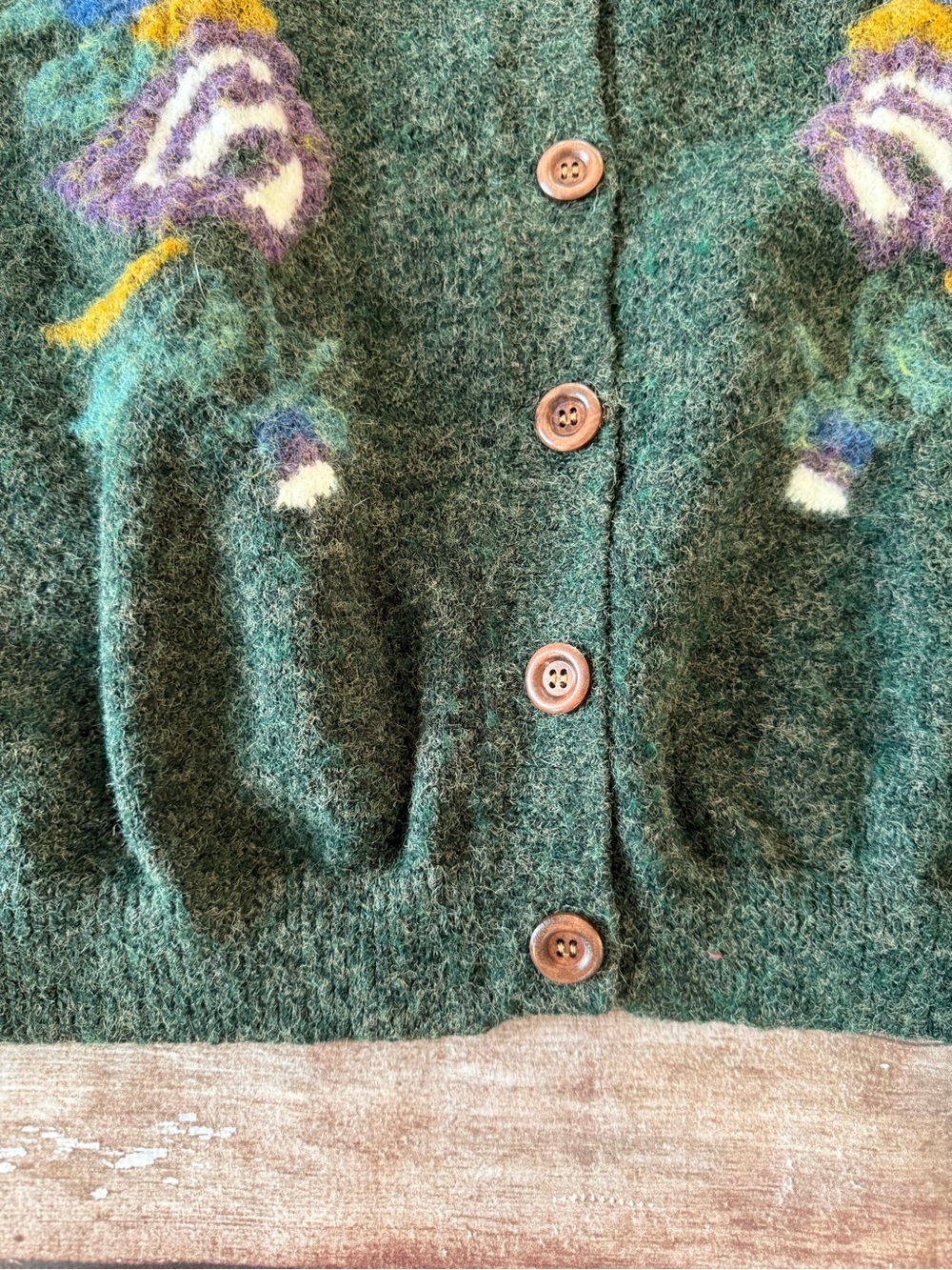Dark Green Floral Thick Button-Up Women's Sweater No Brand or Size Tag - Picture 5 of 11